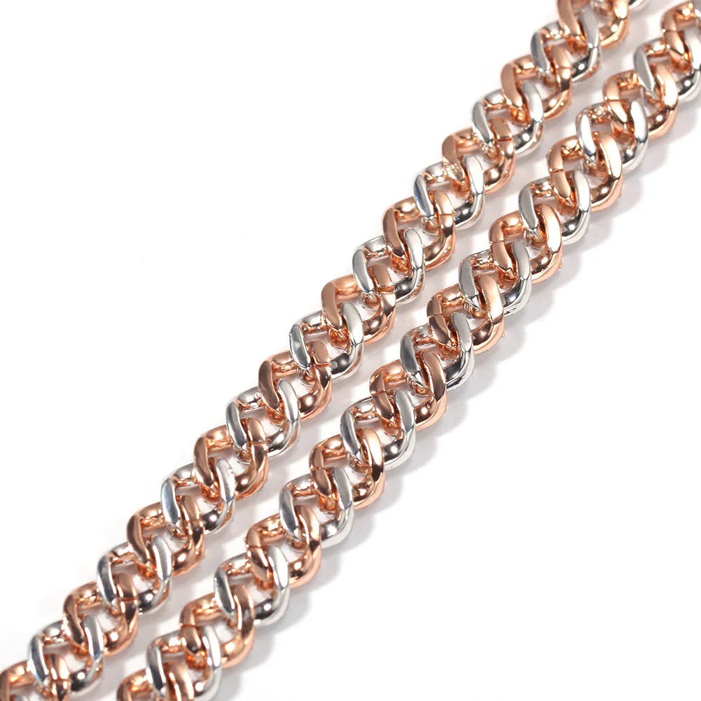 Bracelet 9mm Iced Out Rose Gold Silver Color Cuban Link With White & Pink Cubic Zirconia Jewelry