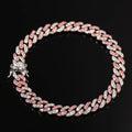 Bracelet 9mm Iced Out Rose Gold Silver Color Cuban Link With White & Pink Cubic Zirconia Jewelry