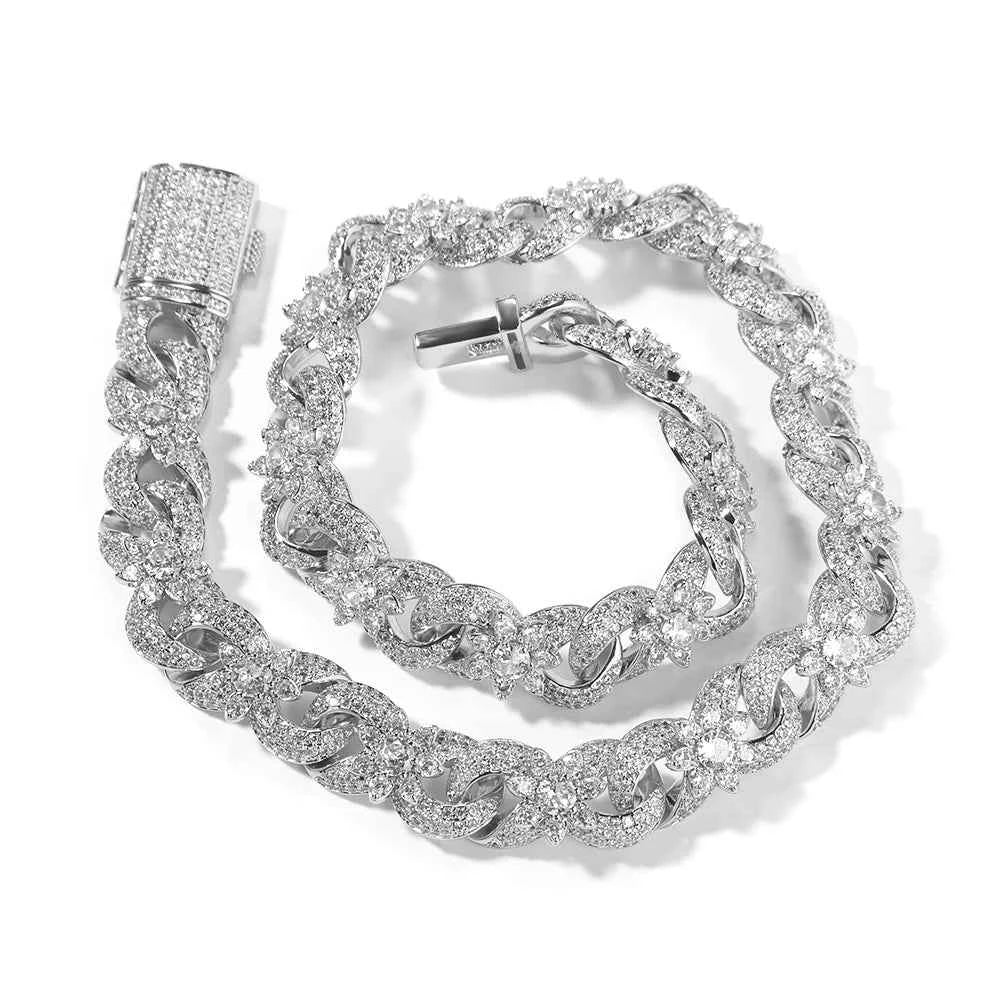 Colorful Flowers Cuban Chain Necklaces for Women Men CZ Infinity Chain Bracelets