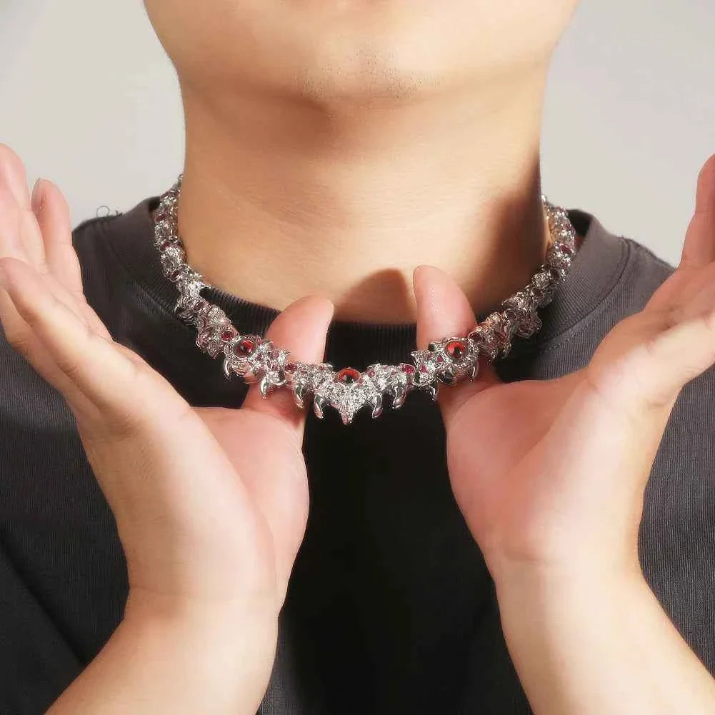 Red Eyes Necklaces Iced Out Thrilled Claws Red Cubic Zirconia Chain