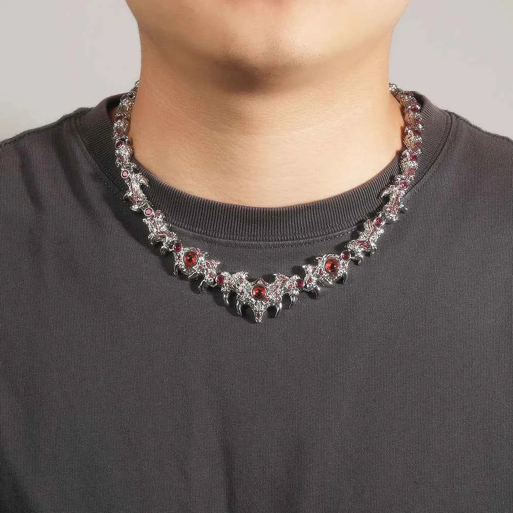 Red Eyes Necklaces Iced Out Thrilled Claws Red Cubic Zirconia Chain