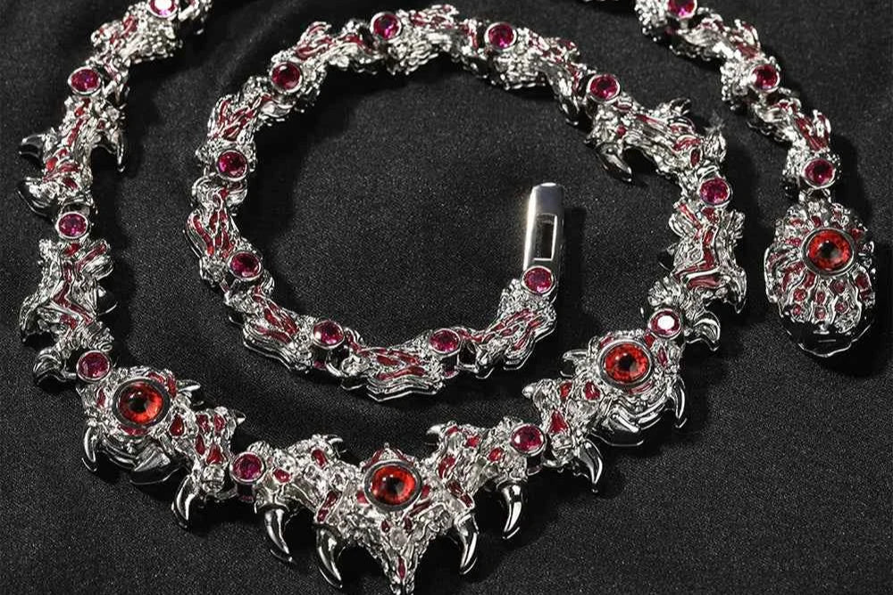Red Eyes Necklaces Iced Out Thrilled Claws Red Cubic Zirconia Chain