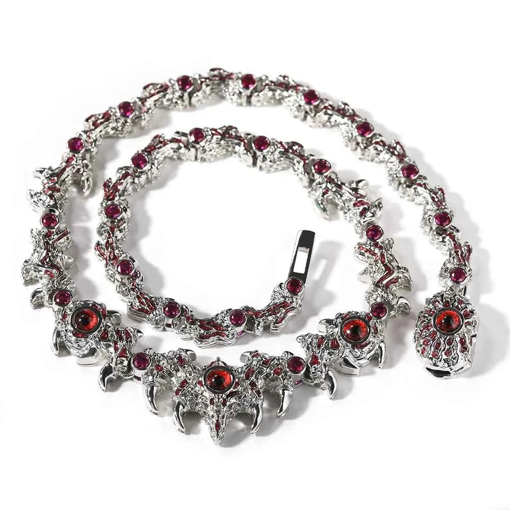Red Eyes Necklaces Iced Out Thrilled Claws Red Cubic Zirconia Chain