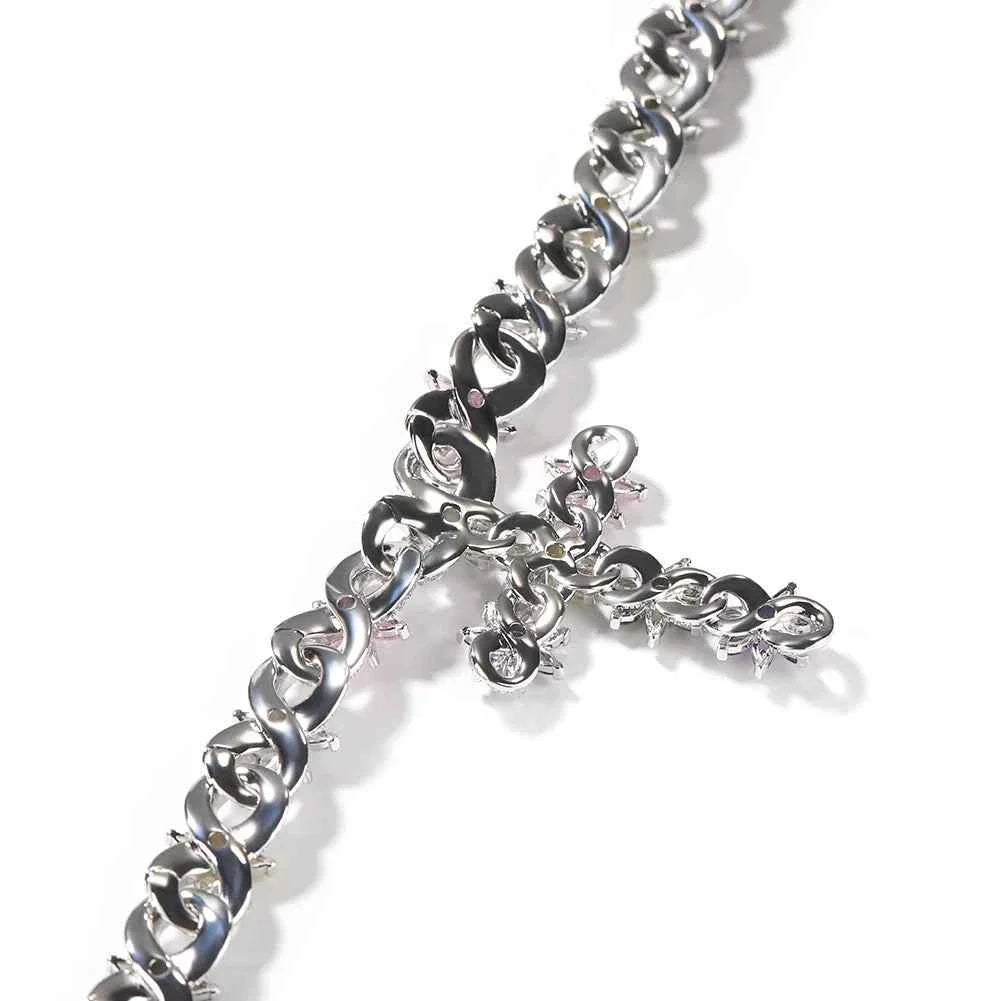 Multi Color Flower Cuban Chain Full Paved Iced Out Bling Cubic Zirconia Cross Charms Baguette