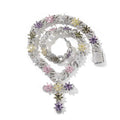 Multi Color Flower Cuban Chain Full Paved Iced Out Bling Cubic Zirconia Cross Charms Baguette