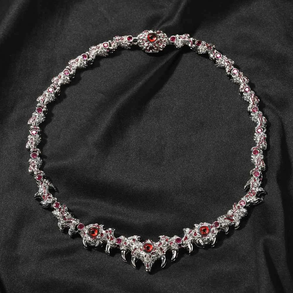 Red Eyes Necklaces Iced Out Thrilled Claws Red Cubic Zirconia Chain