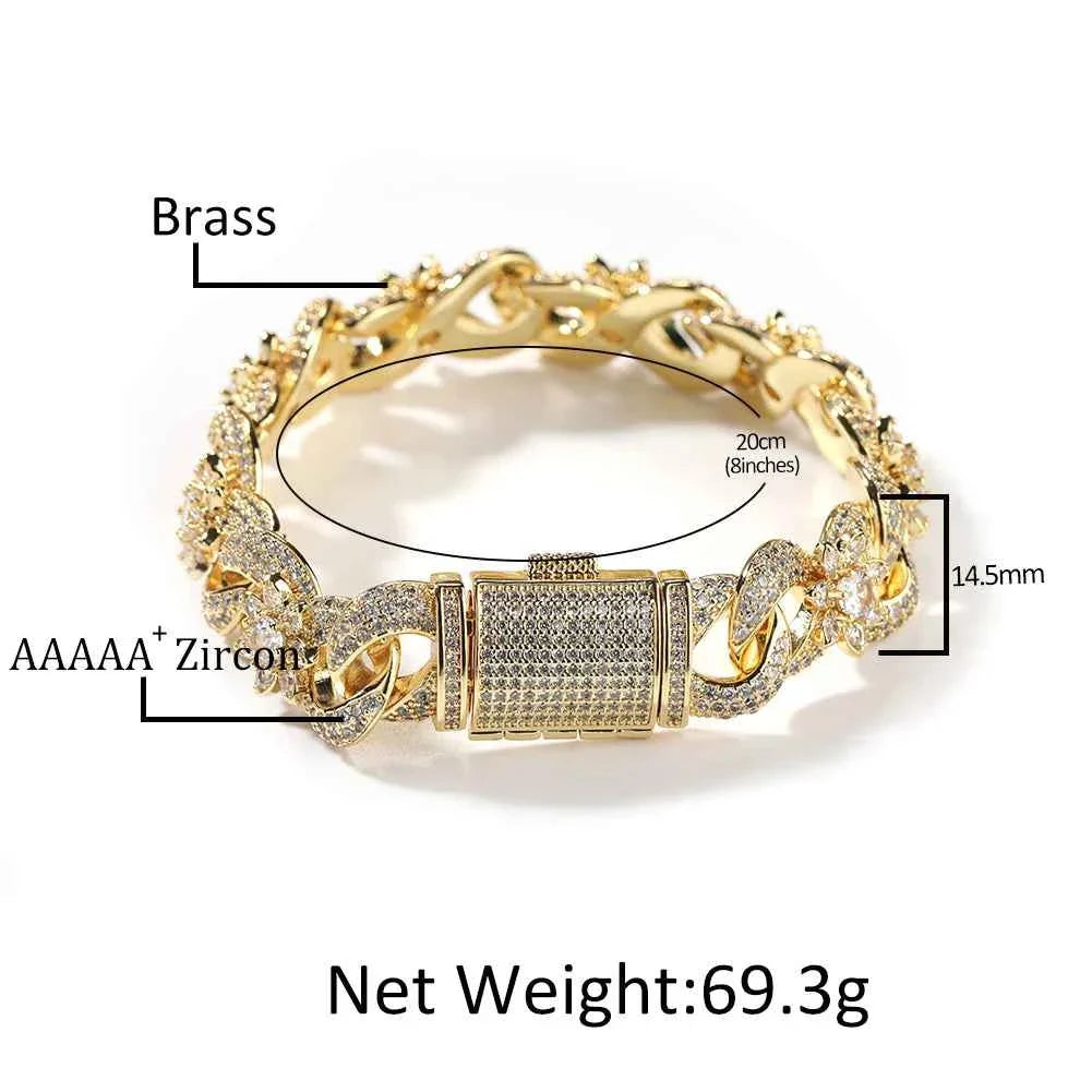 Colorful Flowers Cuban Chain Necklaces for Women Men CZ Infinity Chain Bracelets